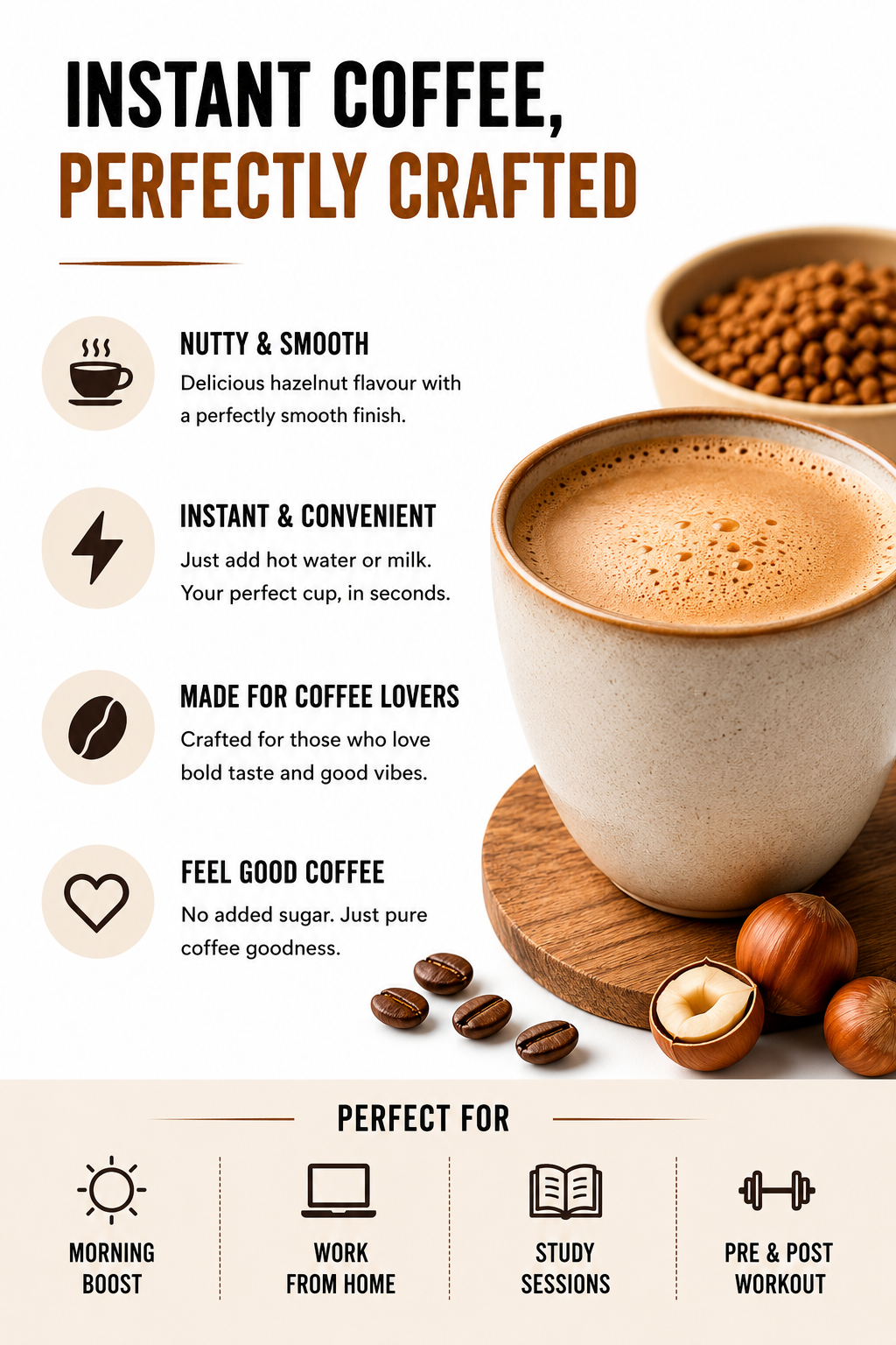 Vital Tree Premium Hazelnut Instant Coffee – Freeze Dried Coffee | 100g