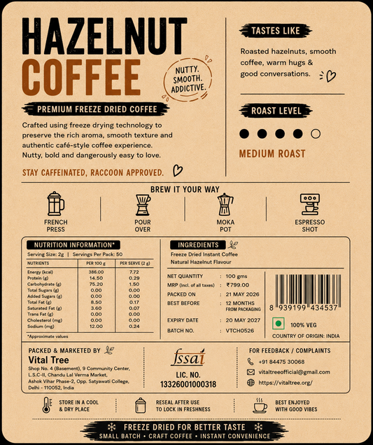 Vital Tree Premium Hazelnut Instant Coffee – Freeze Dried Coffee | 100g